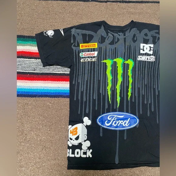 KEN BLOCK 43 OFFICIAL MONSTER FORD T SHIRT GYMKHANA RACING RALLY 2 SIDED VINTAGE